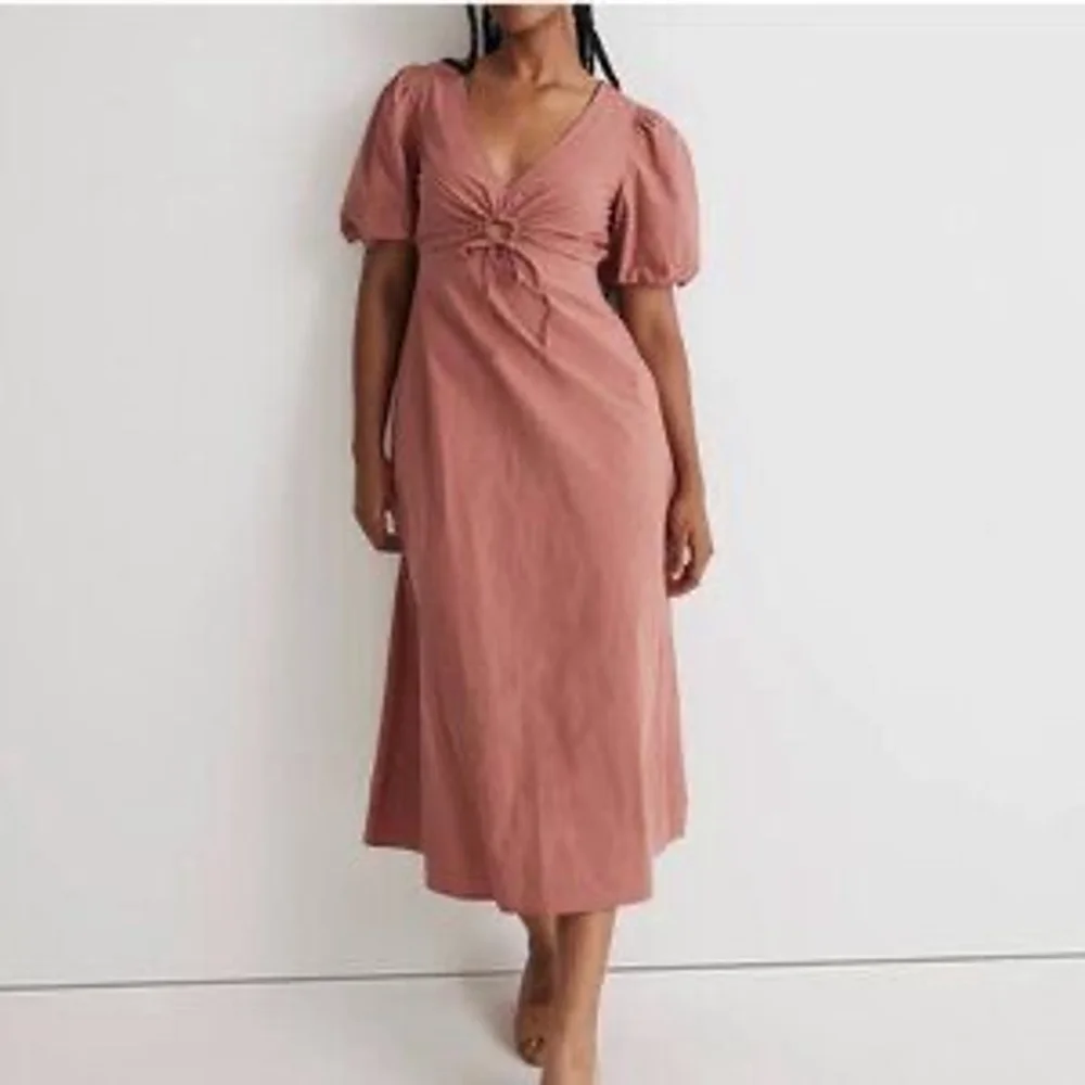Madewell Blush Pink Puff Sleeve Cutout Midi Dress Small - Picture 7 of 8